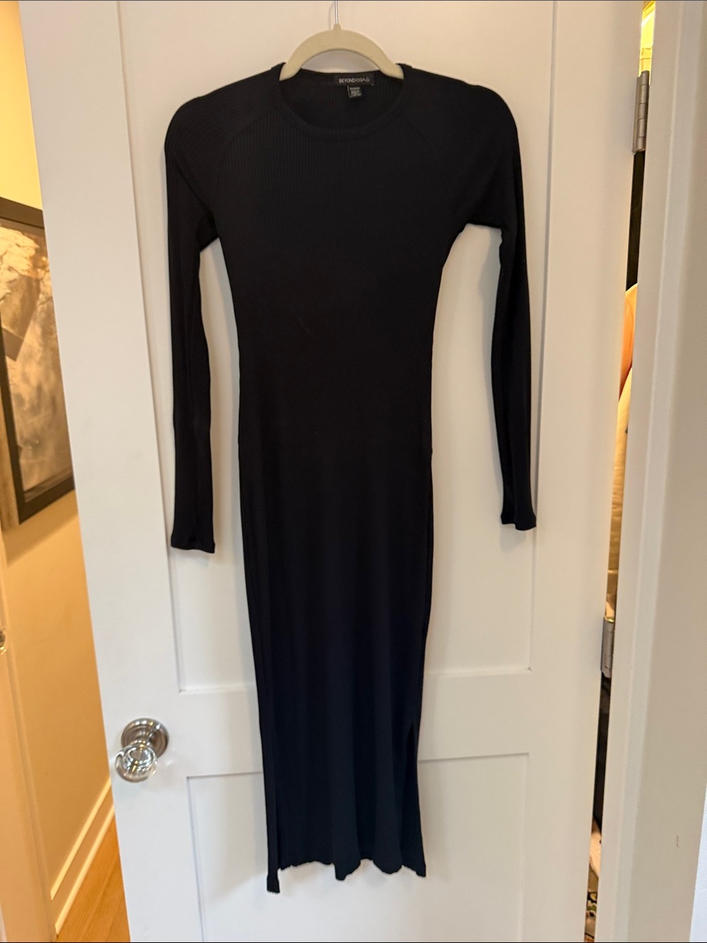 Beyond Yoga Black Ribbed Long Sleeve Midi Dress